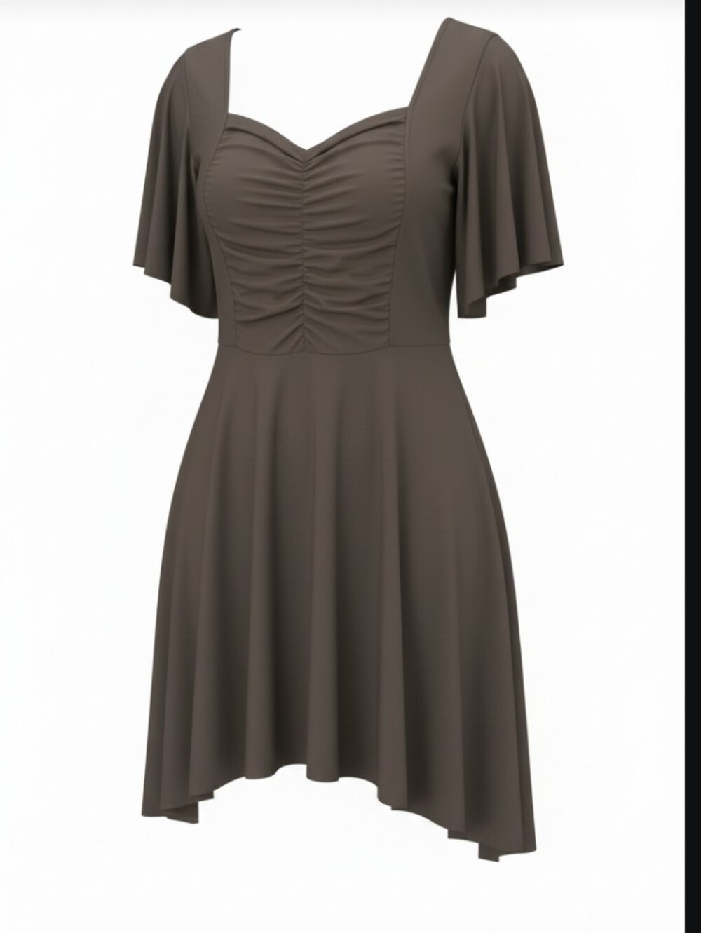 YUMMY PLUS Brown Ruched Front Short Sleeve Top with Tie Sash In Back!